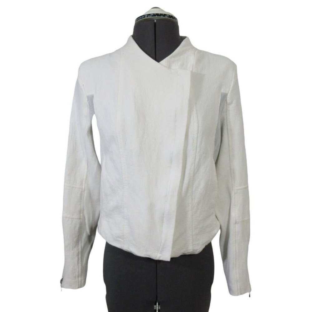 BlankNYC white collarless crop Motor City moto jacket‎